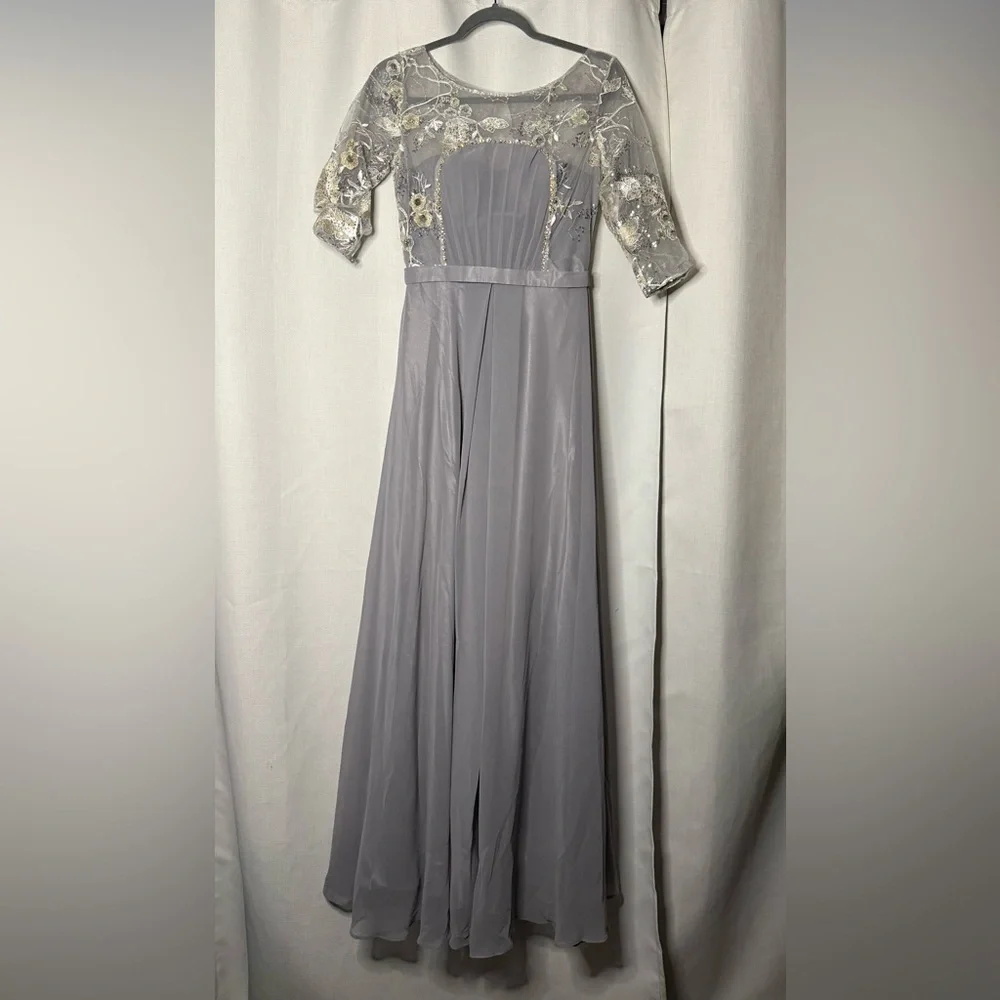 Dori Squeen Dove Grey Sequin Rhinestone Formal Dress - Picture 3 of 13